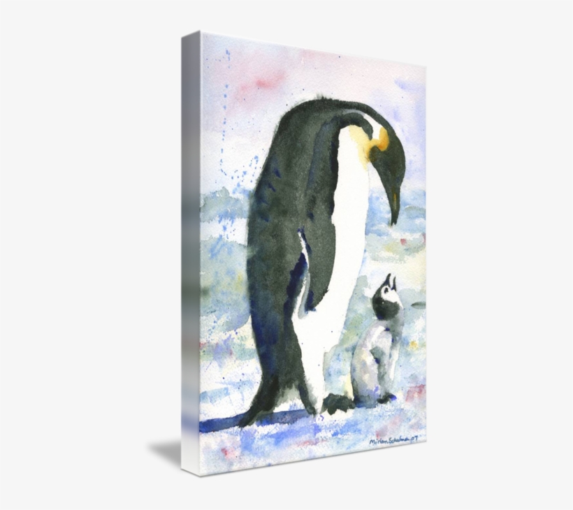 "penguin Parent Watercolor Painting Of Baby Bird I" - Watercolor Painting Of Penguin, transparent png download