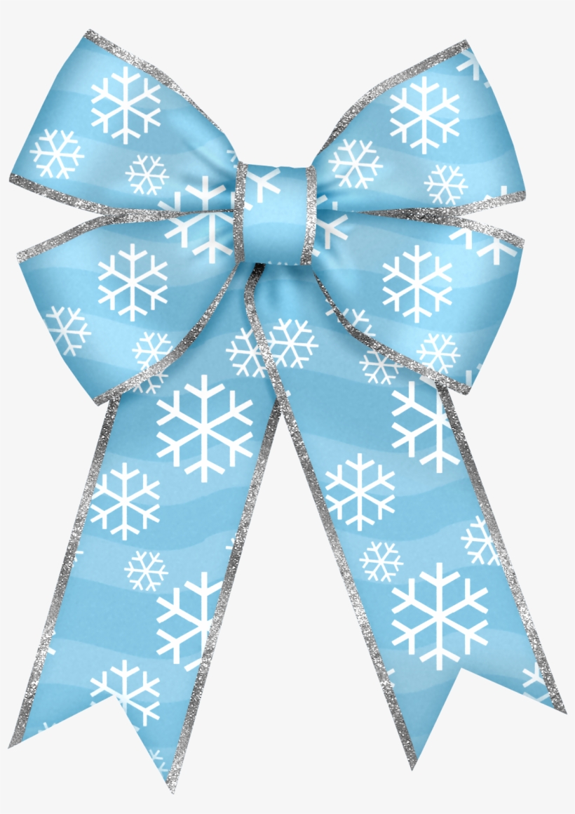 Christmas Blue Bow With Snowflakes Png Clipart - Blue Christmas Bow Clipart, transparent png download