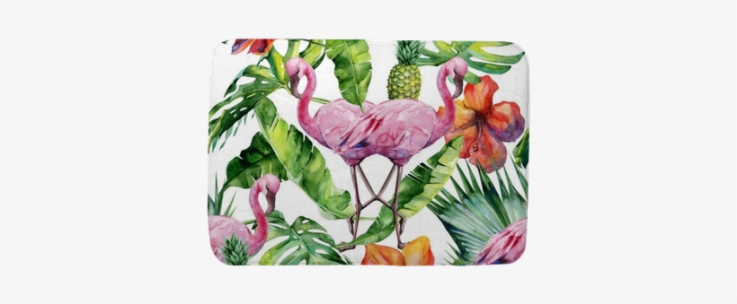 Watercolor Illustration Of Tropical Pink Flamingo Bird - Monstera Leaf Brushed Aluminium Wall Art 80cm, transparent png download