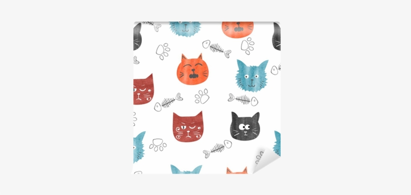 Watercolor Cute Cats Seamless Pattern - Cat, transparent png download