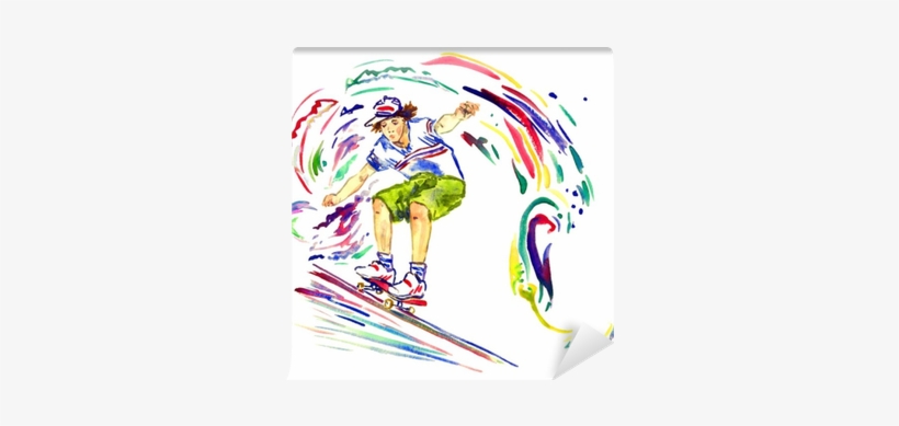 Guy On Skateboard, Colorful Palette Splashes Background, - Watercolor Painting, transparent png download