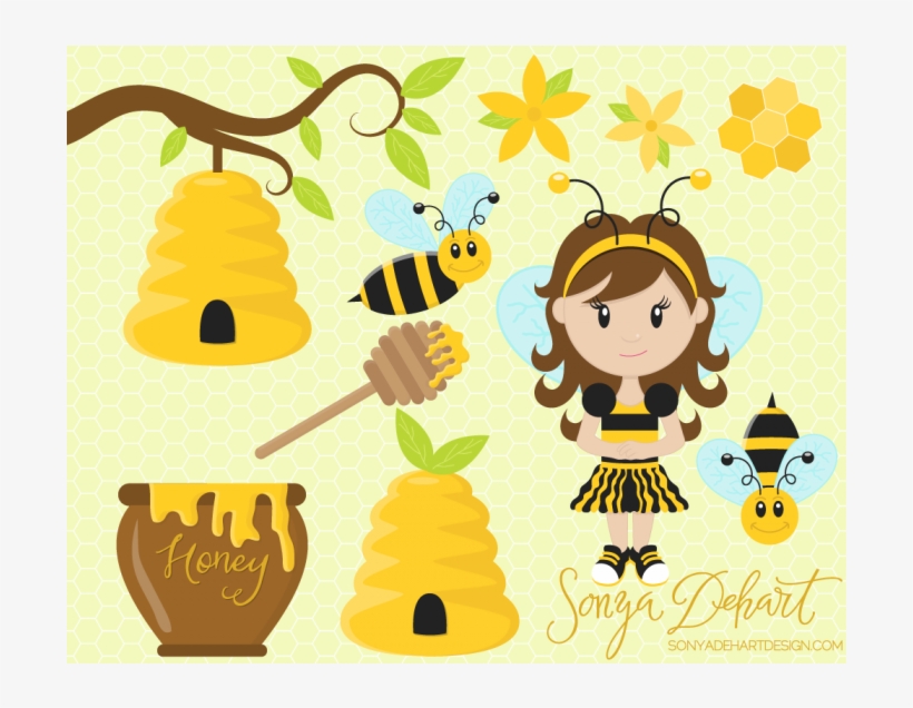 Clip Art Bee Girl - Clipart Of Honey Comb, transparent png download