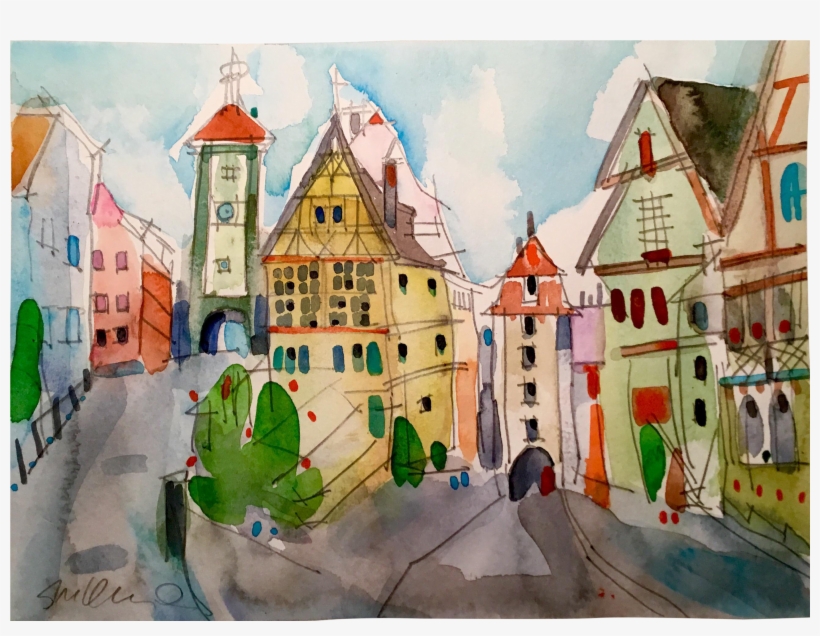 German Village Watercolor Painting - Watercolor Painting, transparent png download