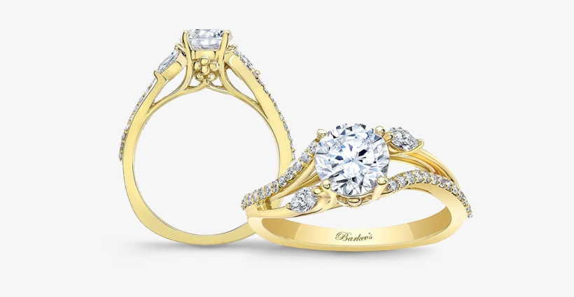 Yellow Gold Engagement Rings - 1.30 Ct Round Solitaire Diamond With Accent Engagement, transparent png download