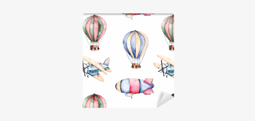 Seamless Pattern With Air Balloons,airship And The - Sky Voyage Watercolor Backpack By Fantasticvoyage, transparent png download