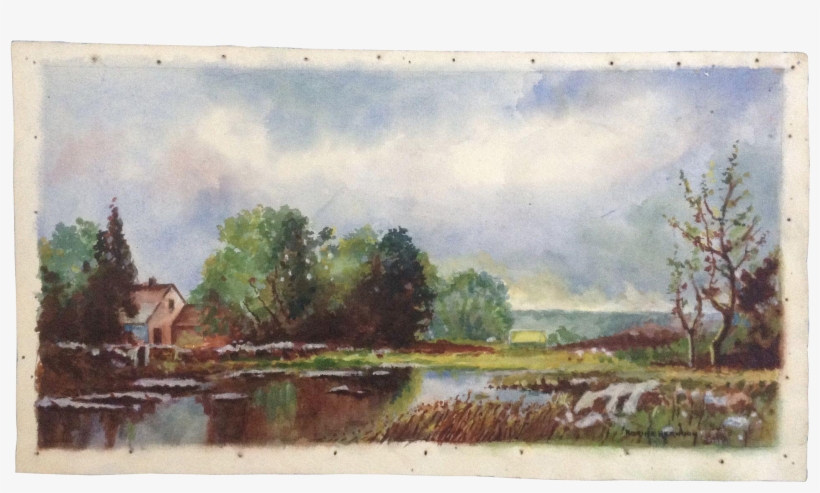 Norine Hernoon Country Pond With Sheep Herders Wagon - Picture Frame, transparent png download