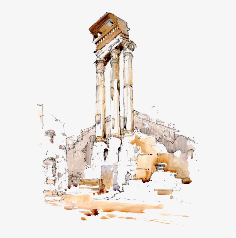Watercolor Painting Architectural Drawing Urban Sketchers - Watercolor Roman Columns, transparent png download