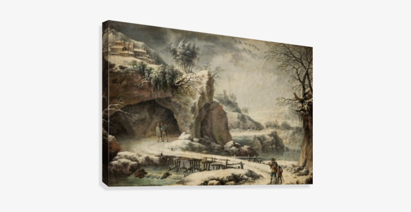 A Frozen River Landscape With Figures Canvas Print - Francesco Foschi, transparent png download