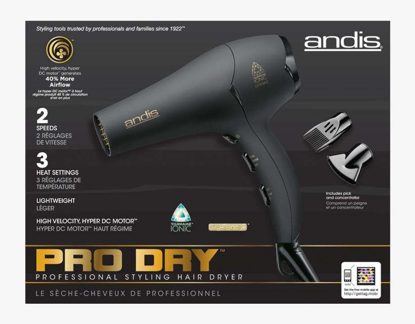 Andis Ceramic Tourmaline 1875 Watt Hair Dryer Black, transparent png download