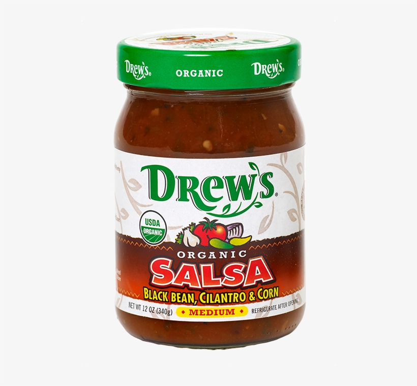 Drew's Black Bean Cilantro & Corn Salsa - Drew's Organic Salsa, Black Bean, Cilantro & Corn, transparent png download