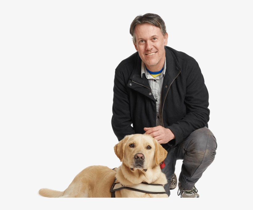 Man Kneeling With Guide Dog - Man Kneeling With Dog, transparent png download