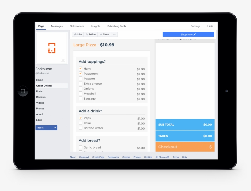 Create A 'shop Now' Button On Your Facebook Page Which - Ipad Ordering System, transparent png download