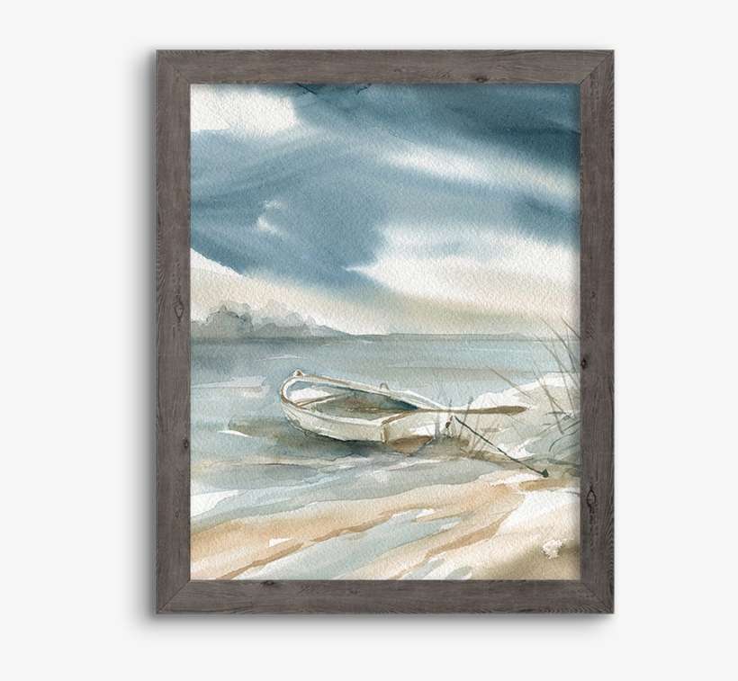 Coastal Watercolor ~ Rowboat - Subtle Mist Iii Poster Print By Carol Robinson, transparent png download