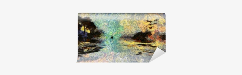 Vivid Swirling Painting Of Islands Sunset Or Sunrise - Painting, transparent png download