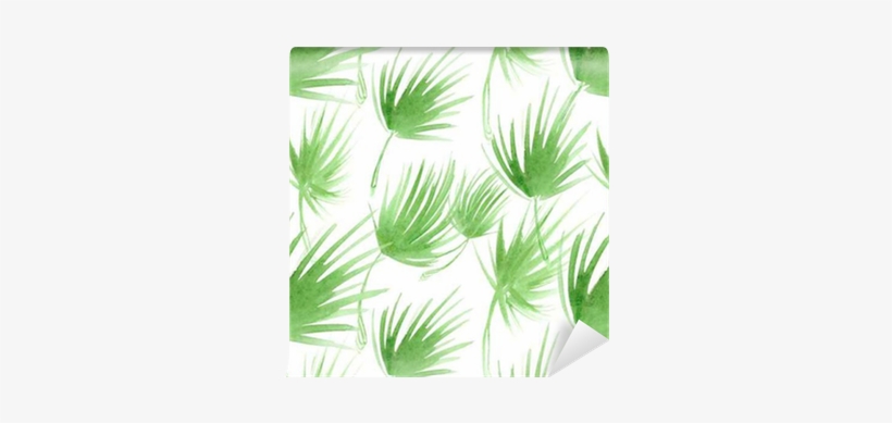 Seamless Pattern With Abstract Light Green Palm Tree - Watercolor Painting, transparent png download