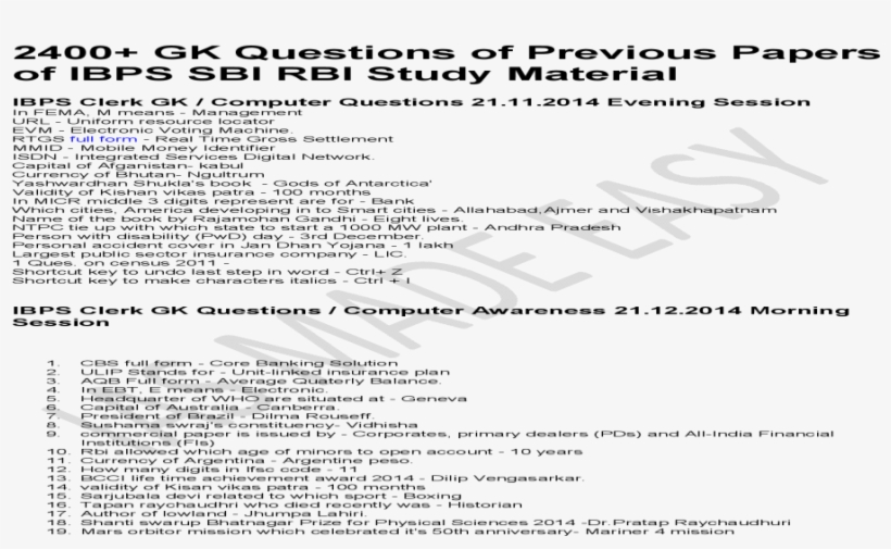 2400 Gk Questions Of Previous Papers Of Ibps Sbi Rbi - Piano Chords Songs, transparent png download
