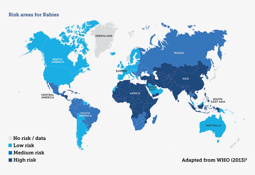 Disease Risk Map - Areas Affected By Rabies, transparent png download