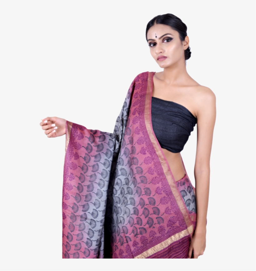 Gray/wine Pure Tussar Silk Saree - Photo Shoot, transparent png download