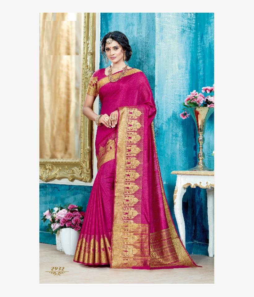 Fuscia Pink Designer Silk Saree - Silk, transparent png download