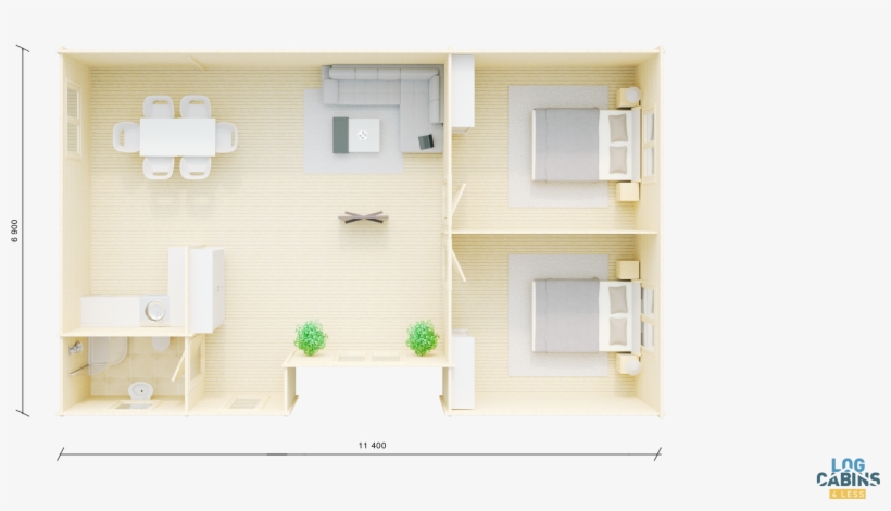 Two Bed Brent Log Cabin 11m X - Floor Plan, transparent png download
