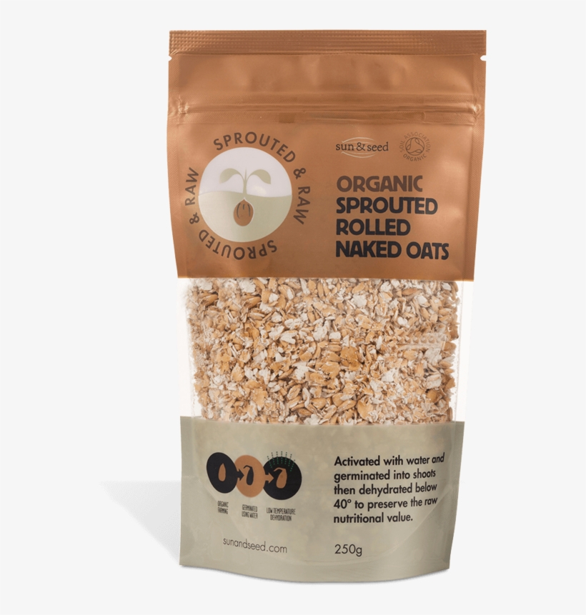Sprouted & Raw Organic Rolled Naked Oats 250g - Sun & Seed Organic Sprouted And Raw Naked Rolled, transparent png download