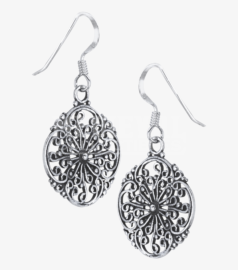 Sterling Silver Scrollwork Flower Earrings - Earrings, transparent png download