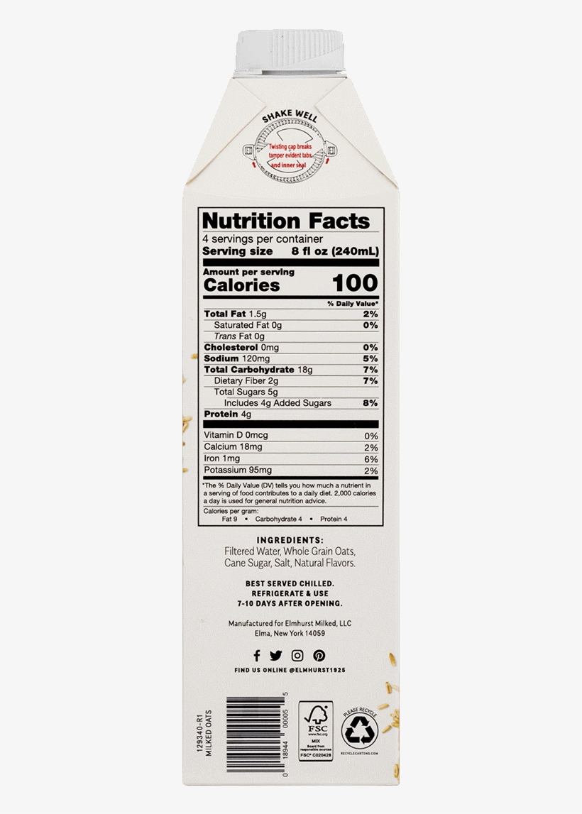 Elmhurst - Elmhurst Nutrition Facts, transparent png download