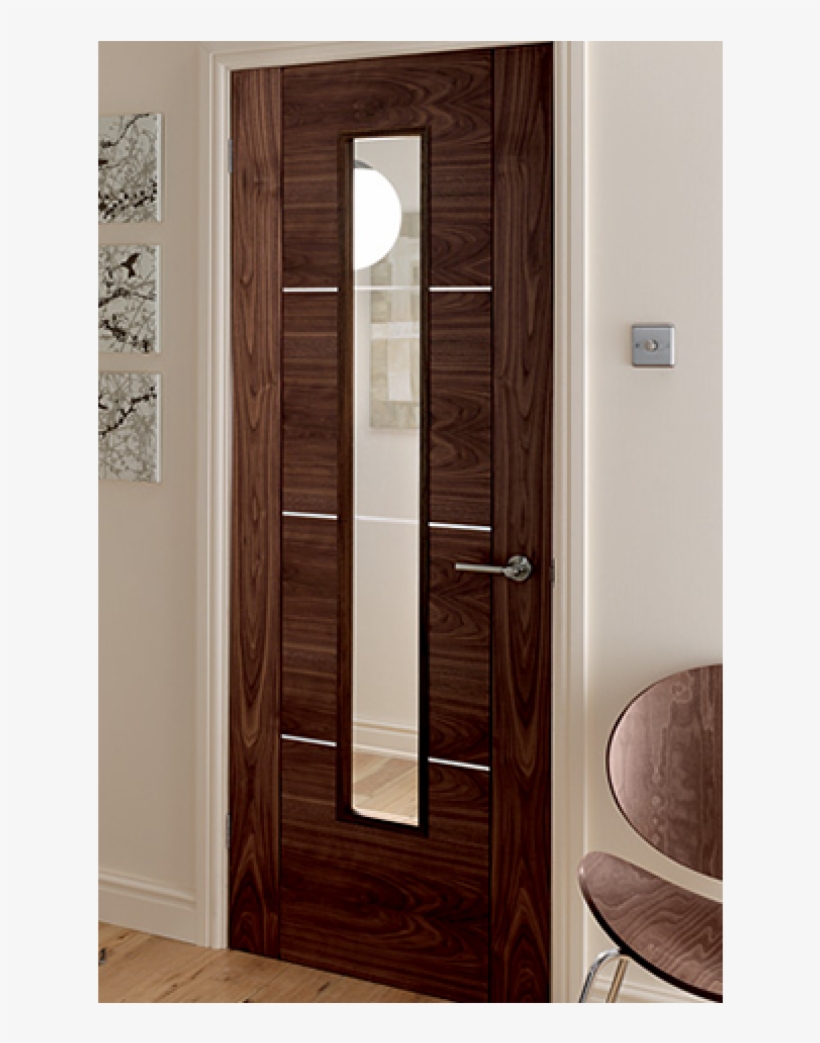 Stylish Door - Walnut Doors With White Frames, transparent png download