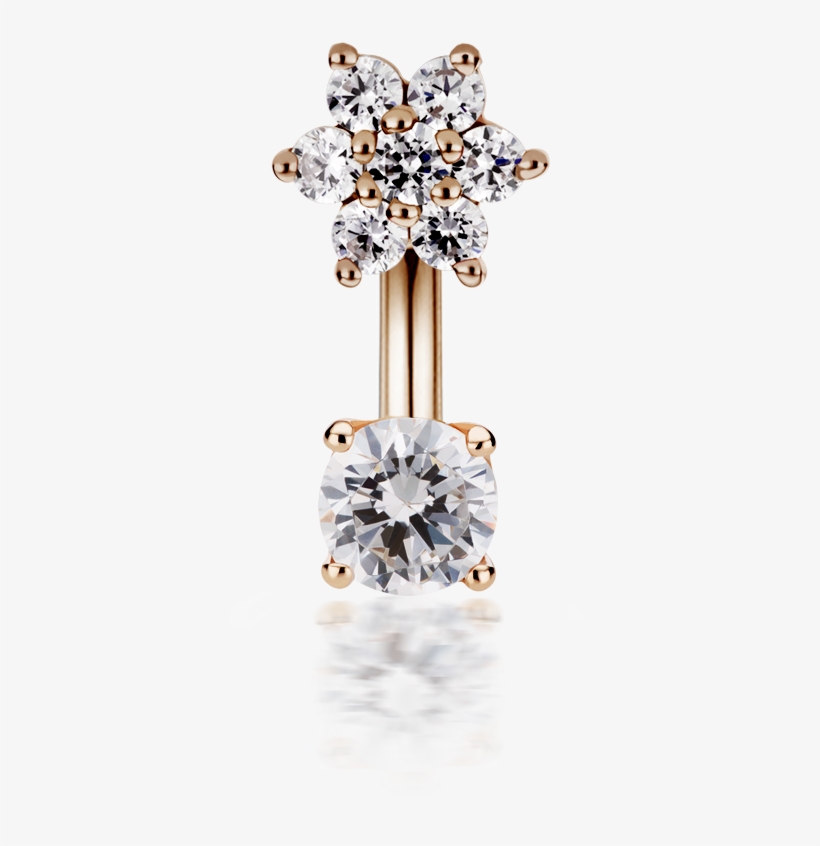 Flower And Solitaire Rook Cubic Zirconia Barbell Rook - Navel Piercing, transparent png download