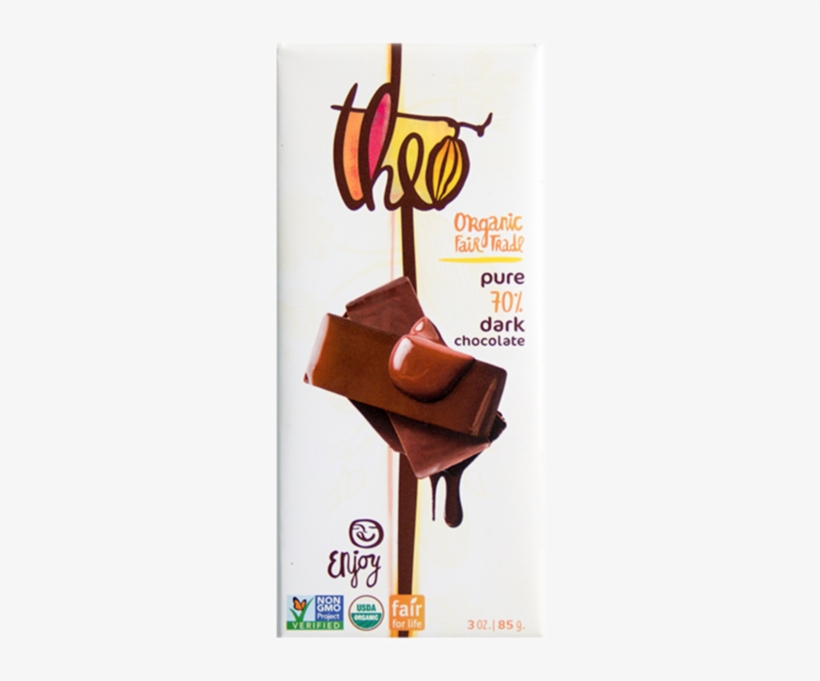 Theo Organic Fair Trade Pure 70% Dark Chocolate Bar - Theo Chocolate Bar, transparent png download