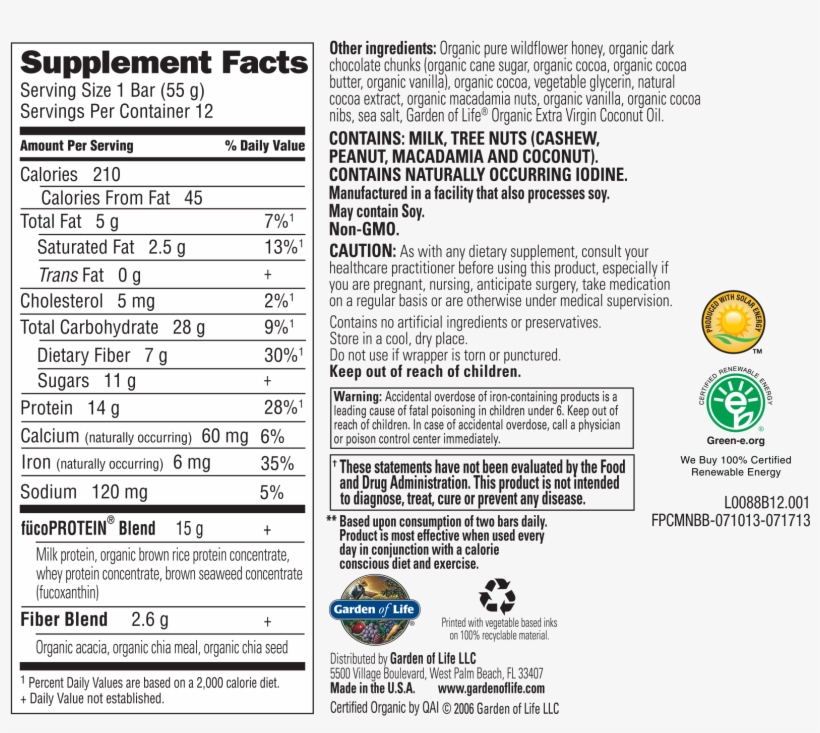 Based Upon Consumption Of Two Bars Daily - Nutrition Facts, transparent png download