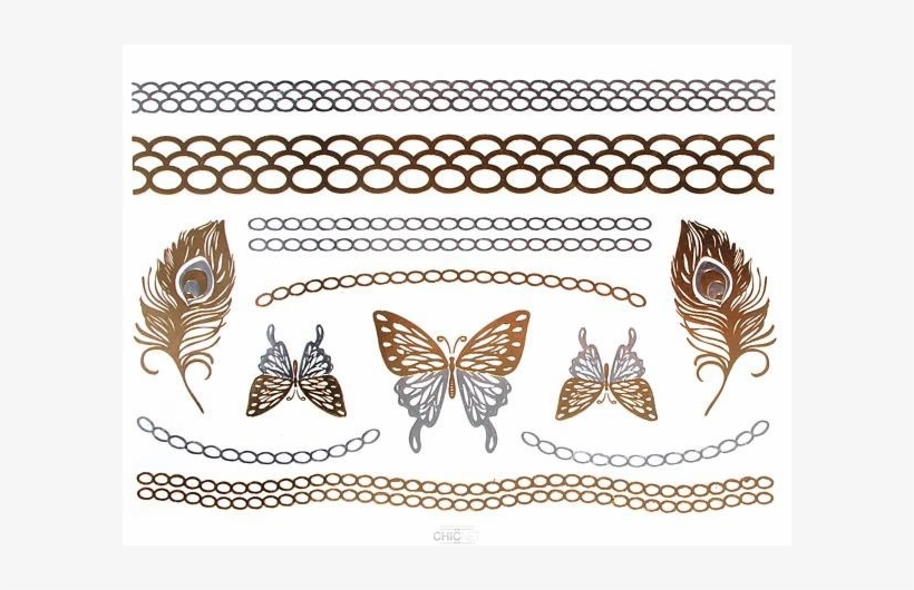 Tattoo Golden Silvery Temporarily Motif Sheet Adhesive - Tattoo, transparent png download