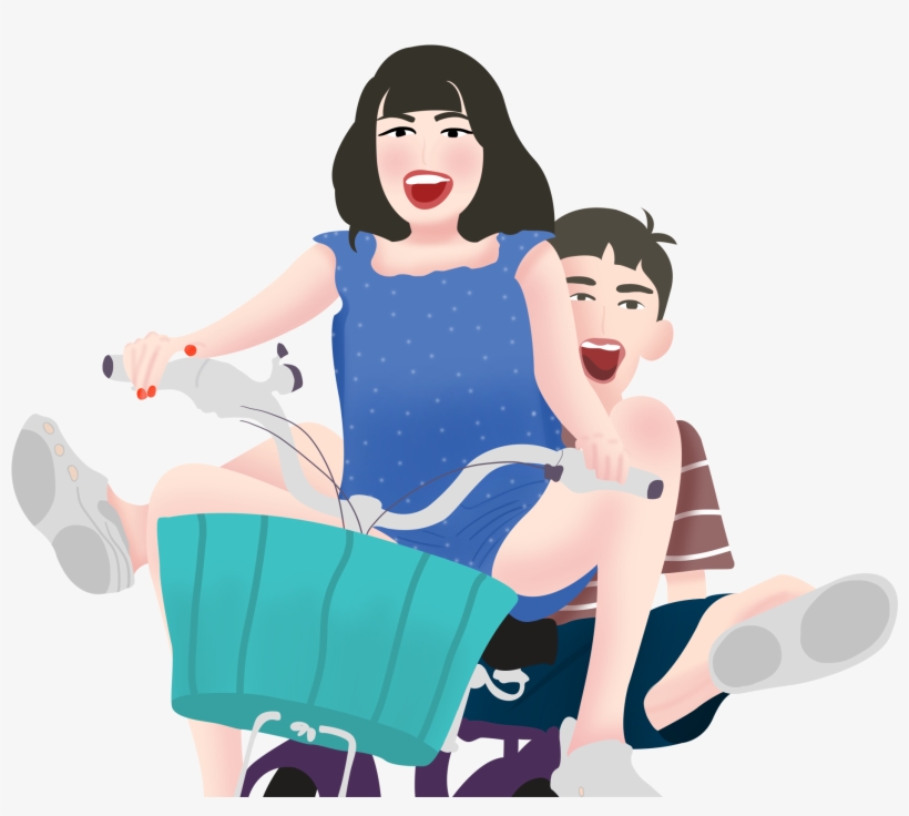 Couple Cartoon Biking Png And Psd - Sitting, transparent png download