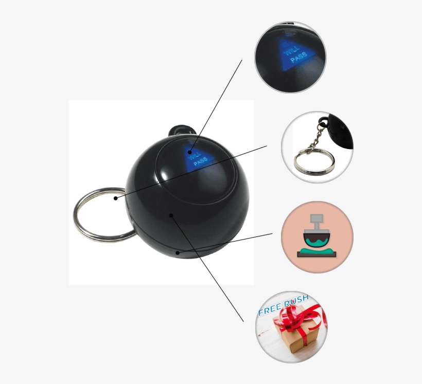 Classic Magic 8-ball Keychain Pad Printed Free Rush - Sphere, transparent png download