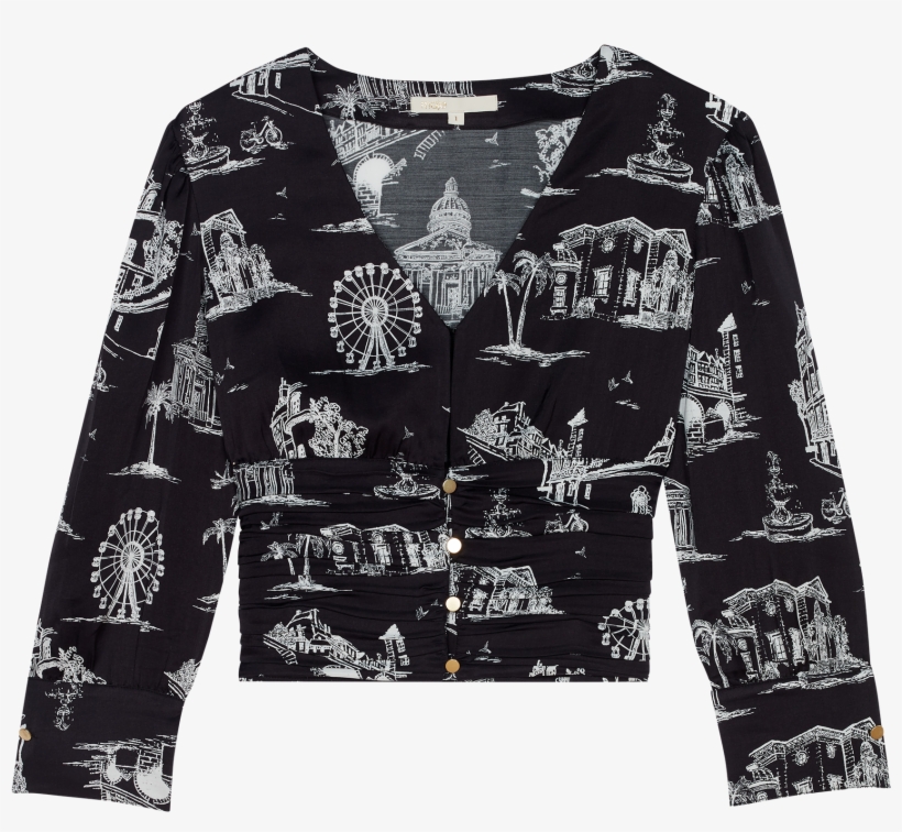 Cropped Top In Paris Print - Cardigan, transparent png download