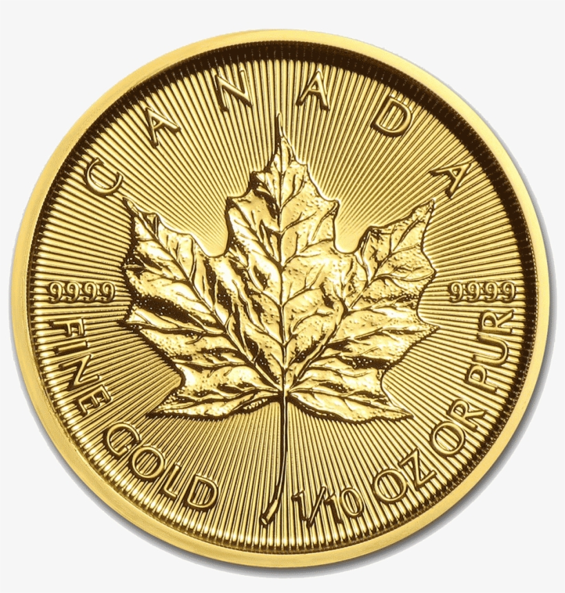 2018 Canadian Maple Leaf Gold Coin 1 10oz - 1 10 Oz Gold Maple, transparent png download