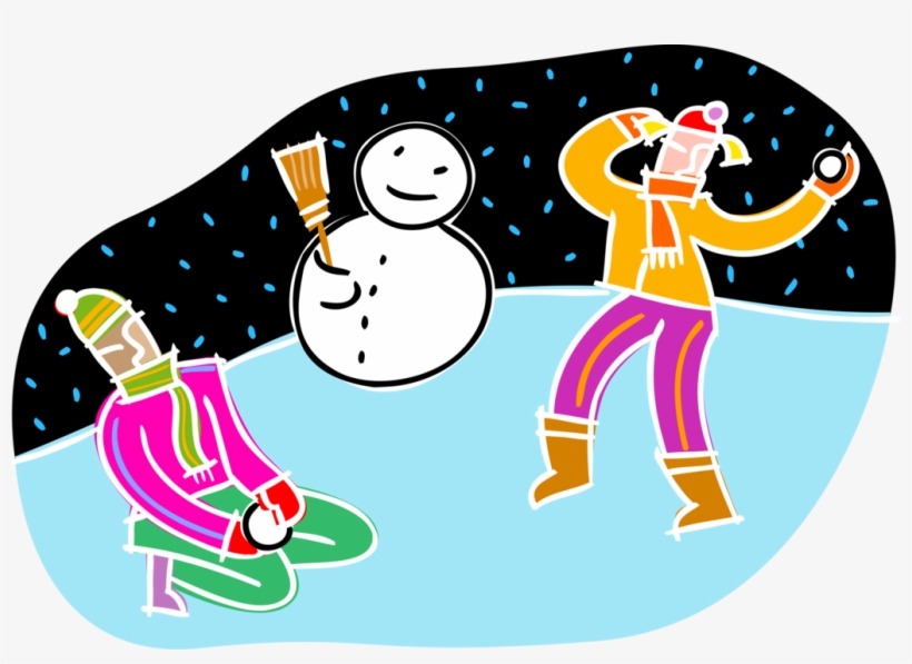 Vector Illustration Of Children Building Snowman Anthropomorphic - Cartoon, transparent png download