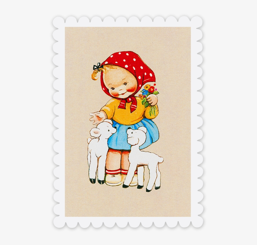 Little Lambs Girl And Lamb Greetings Card, transparent png download