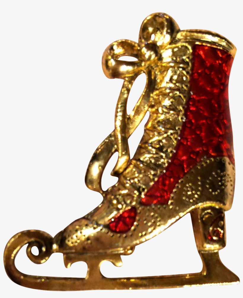 Gold Tone Christmas Ice Skate Pin - Figure Skate, transparent png download