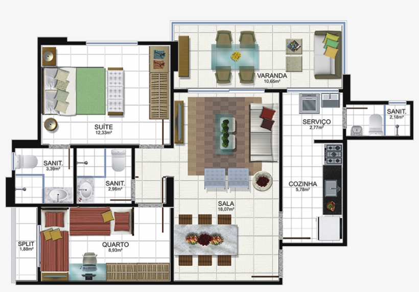 Morada Das Aguas Planta Baixa Tipo B 2 - Planta Baixa Apartamento 2 Suites, transparent png download