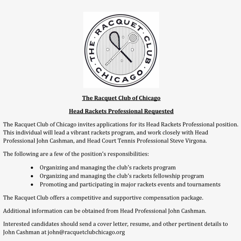 Head Rackets Profession Position Available In Chicago - Document, transparent png download