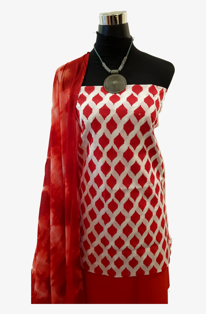 Red Hand Block Dress Material Red Dupatta Red Salwar - Blouse, transparent png download