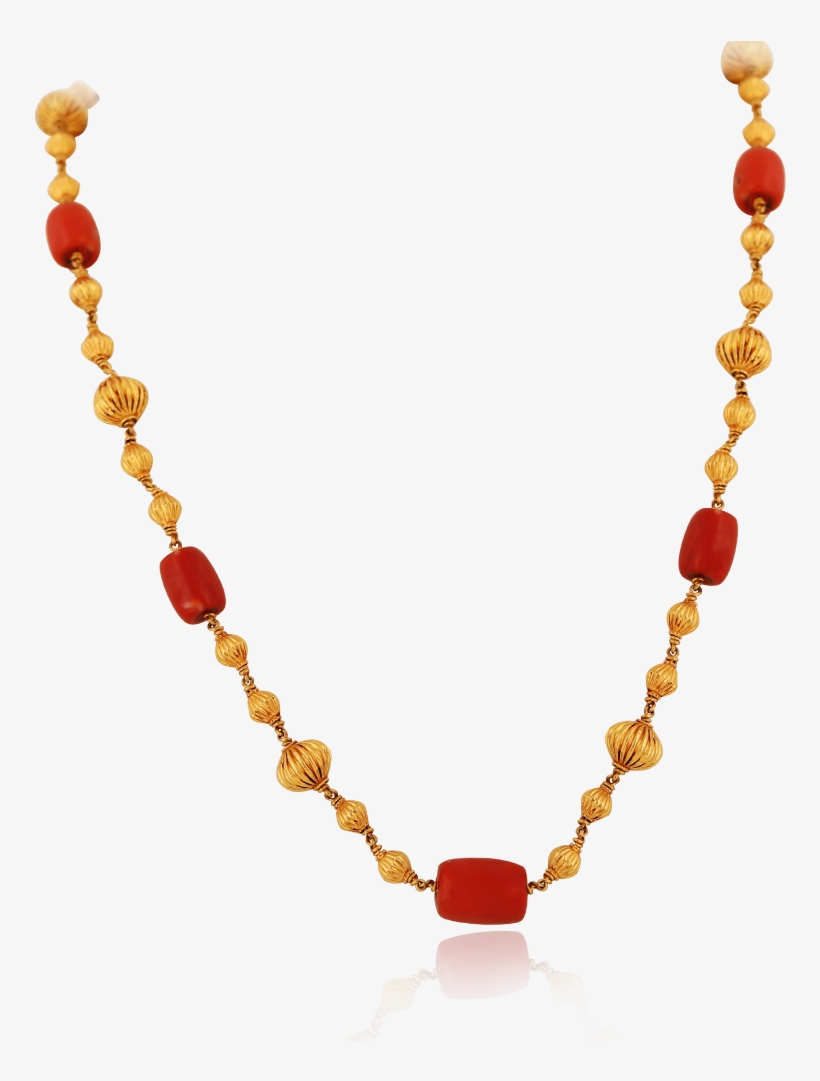 Elegant Gold & Red Coral Necklace - Red Coral Mala With Gold, transparent png download