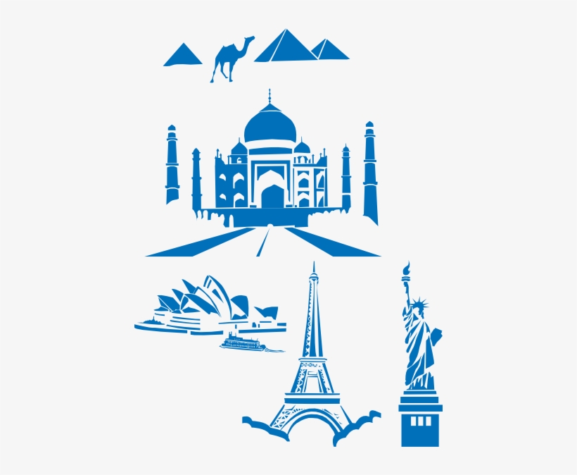 Free Vector World Landmarks Egipt Paris Sydney Ny Taj - Seven Wonders Of The World Png, transparent png download