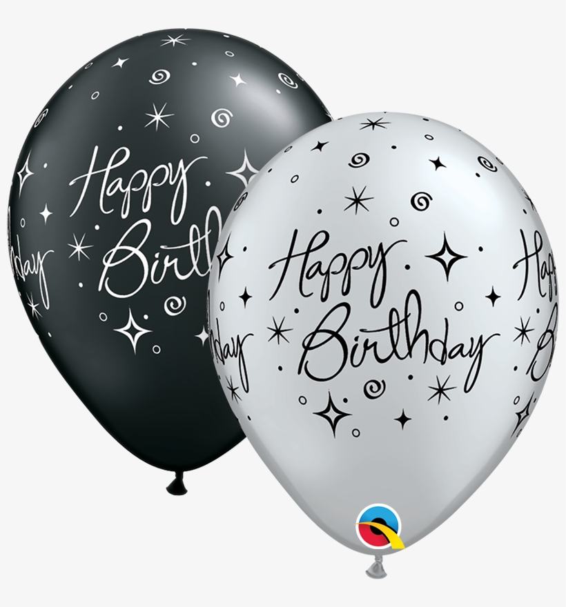 11" Pearl Black & Silver Bday Elegant Sparkles & Swirls - Silver And Black Balloon, transparent png download