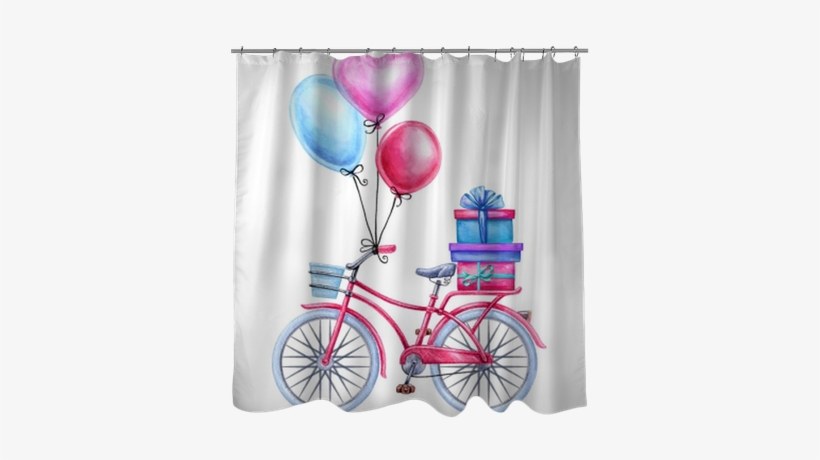 Watercolor Illustration, Bicycle, Balloons, Gift Boxes, - Watercolor Painting, transparent png download