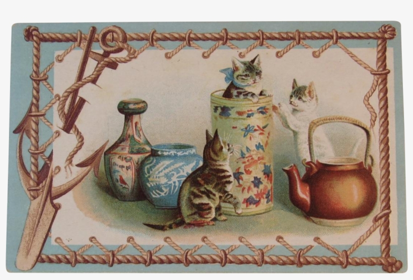Embossed Cats In Vases With Tea Kettle Postcard Unused - Postcard Cats, transparent png download