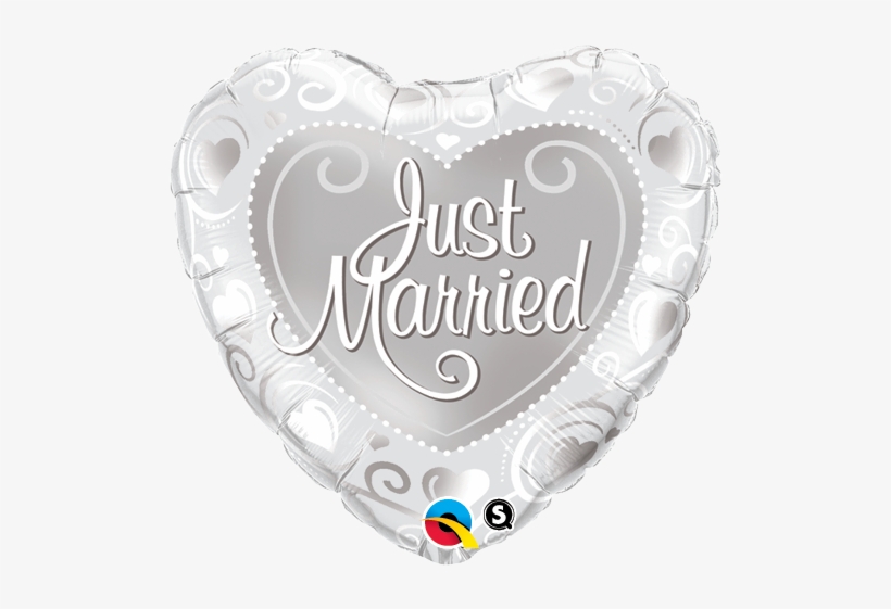 18 Inch Just Married Hearts Silver Foil Balloon - 18 Just Married Silver Hearts Foil Balloon, transparent png download