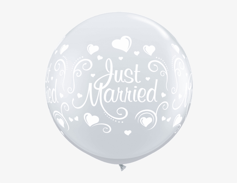 1 X 3' Diamond Clear Just Married Hearts Giant Qualatex - 30" Just Married Hearts Silver Latex Balloons (1), transparent png download