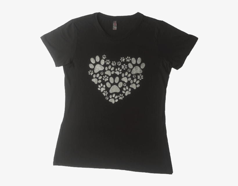 Ladies Heart With Paw Prints T Shirt - Active Shirt, transparent png download